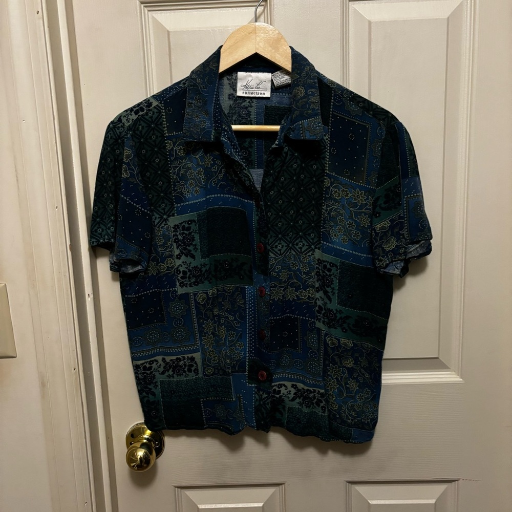 Vintage Kathie Lee Collection Floral Faux Patch Button Down Collared Blouse Med